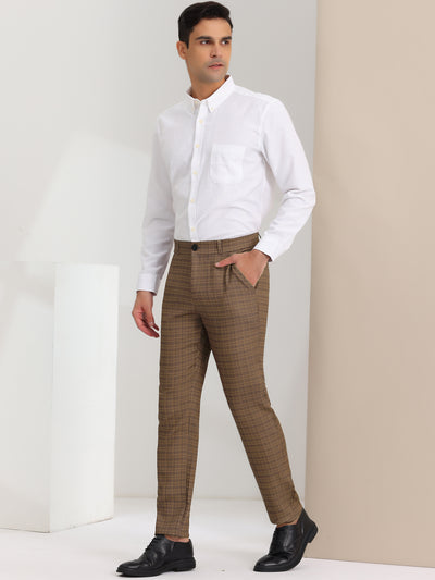 Men's Classic Plaid Dress Pants Flat Front Checked Office Prom Trousers