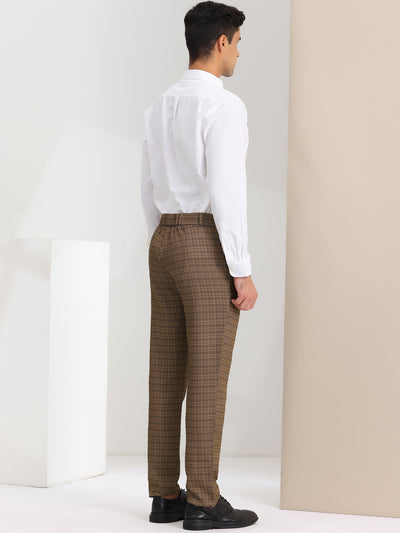 Men's Classic Plaid Dress Pants Flat Front Checked Office Prom Trousers