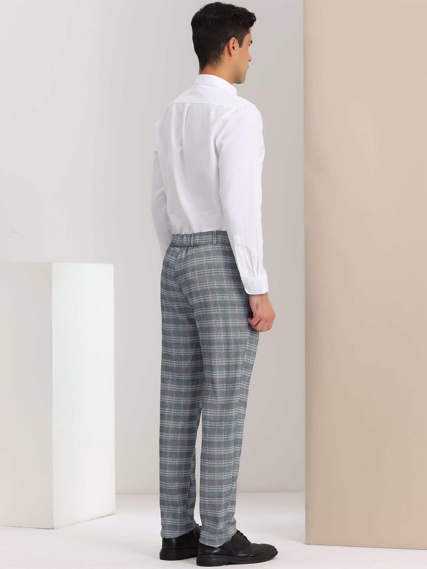 Bublédon Men's Classic Plaid Dress Pants Flat Front Checked Office Prom Trousers