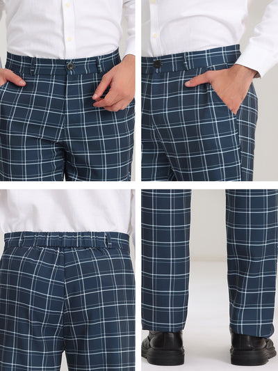 Men's Plaid Business Pants Classic Fit Flat Front Formal Office Trousers