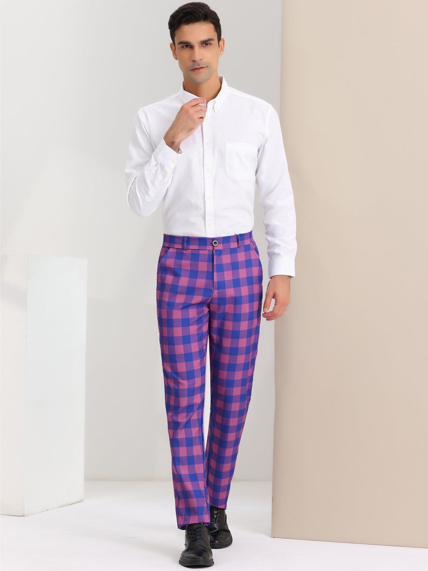 Bublédon Men's Dress Plaid Regular Fit Flat Front Checked Business Suit Pants