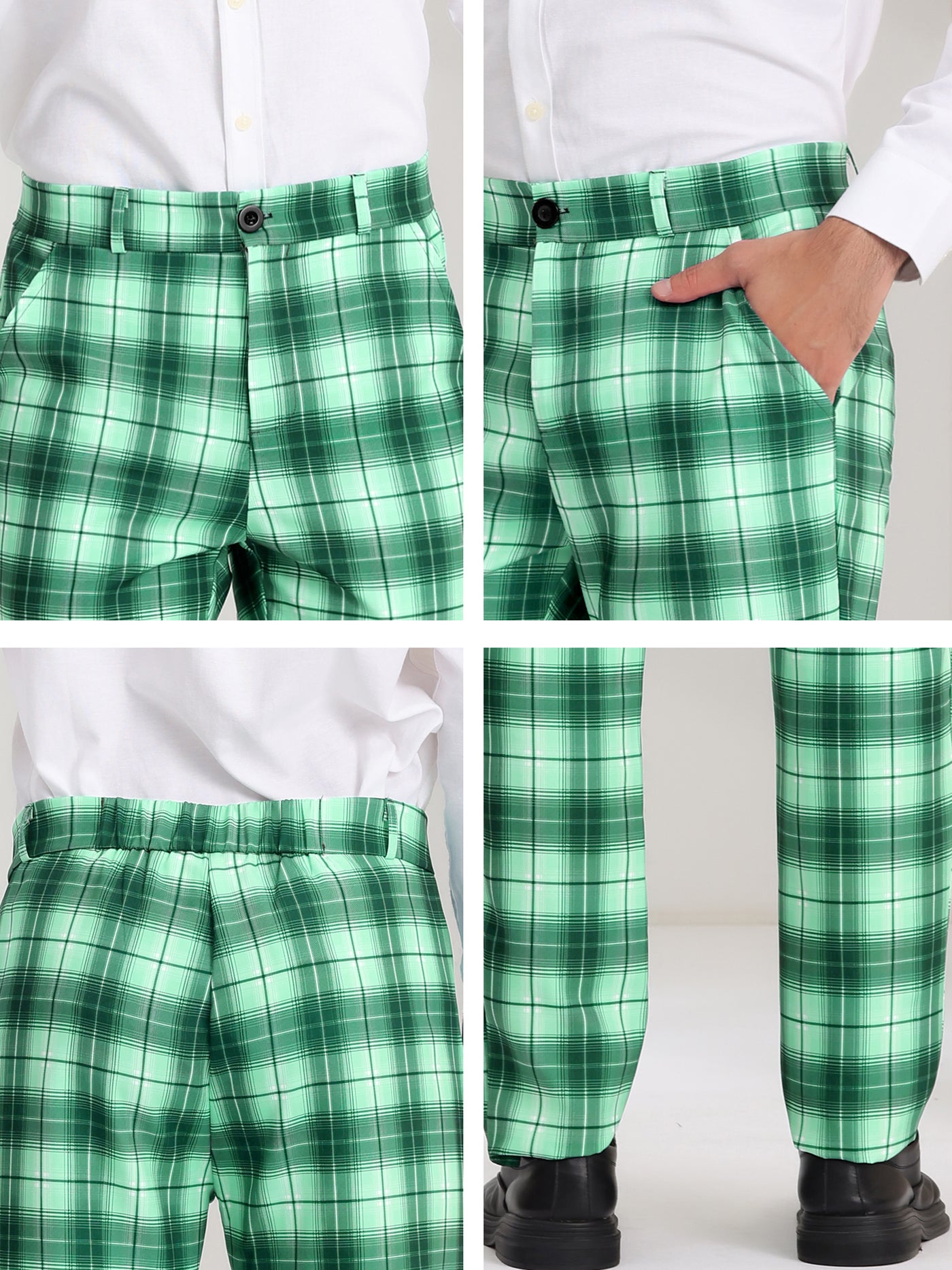 Bublédon Men's Plaid Slacks Regular Fit Flat Front Work Prom Checked Pants