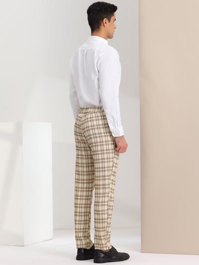 Men's Slim Fit Checked Flat Front Business Plaid Formal Dress Pants