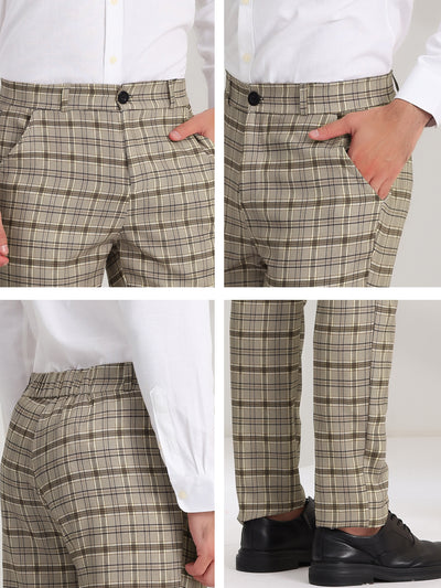 Men's Slim Fit Checked Flat Front Business Plaid Formal Dress Pants