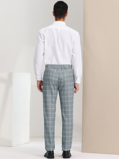 Men's Slim Fit Checked Flat Front Business Plaid Formal Dress Pants