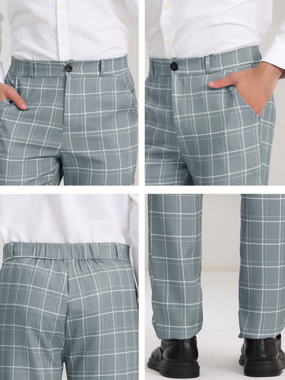 Men's Slim Fit Checked Flat Front Business Plaid Formal Dress Pants