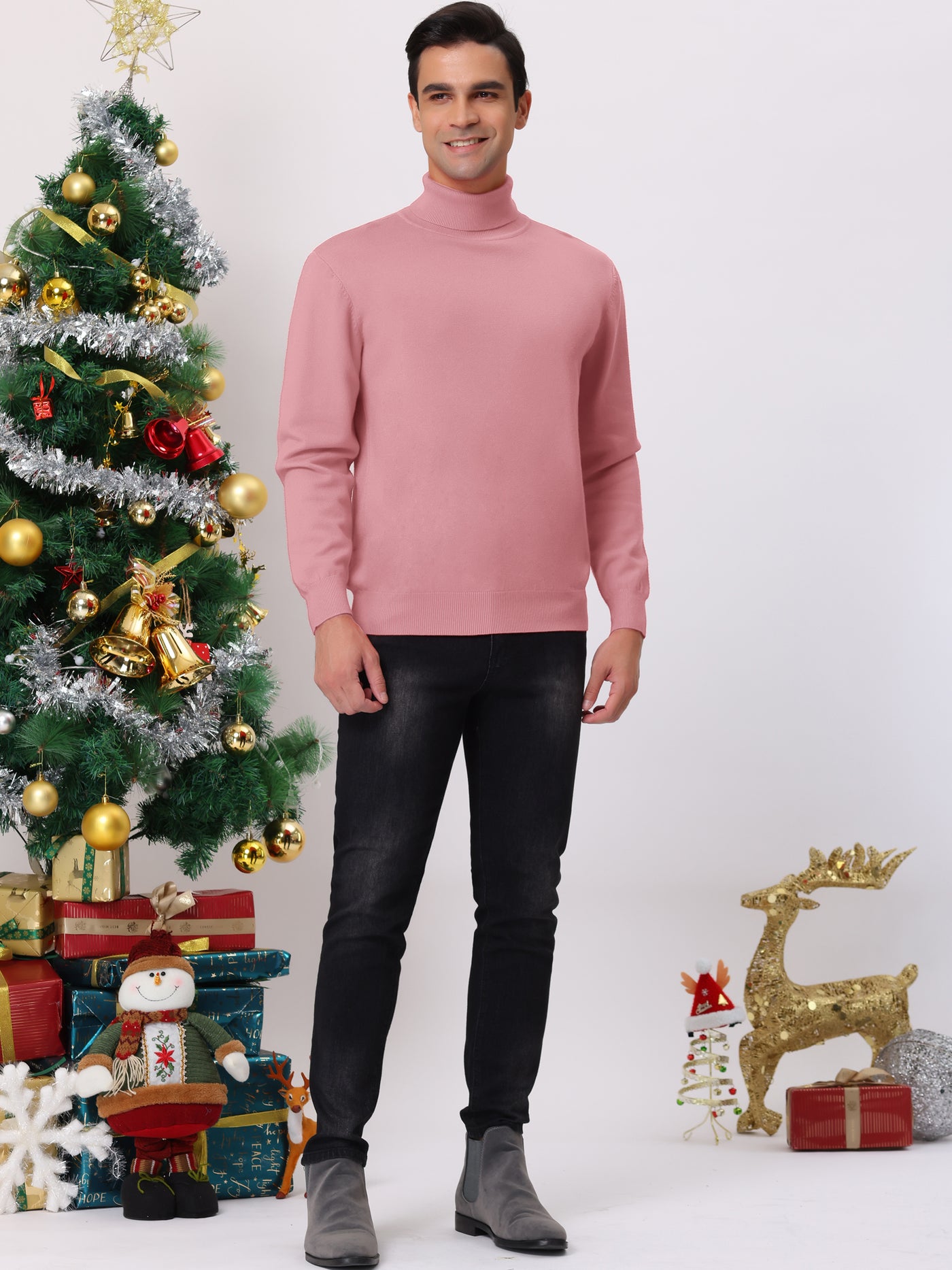 Bublédon Men's Turtleneck Sweater Long Sleeves Solid Color Casual Knitted Jumpers