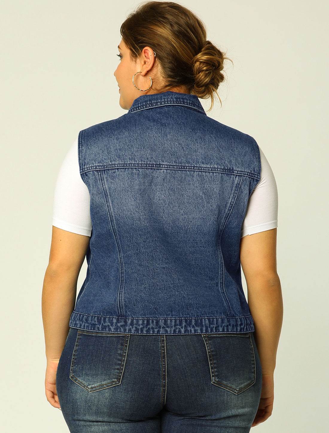 Bublédon Women Plus Size Chest Pockets Single Breasted Denim Vest