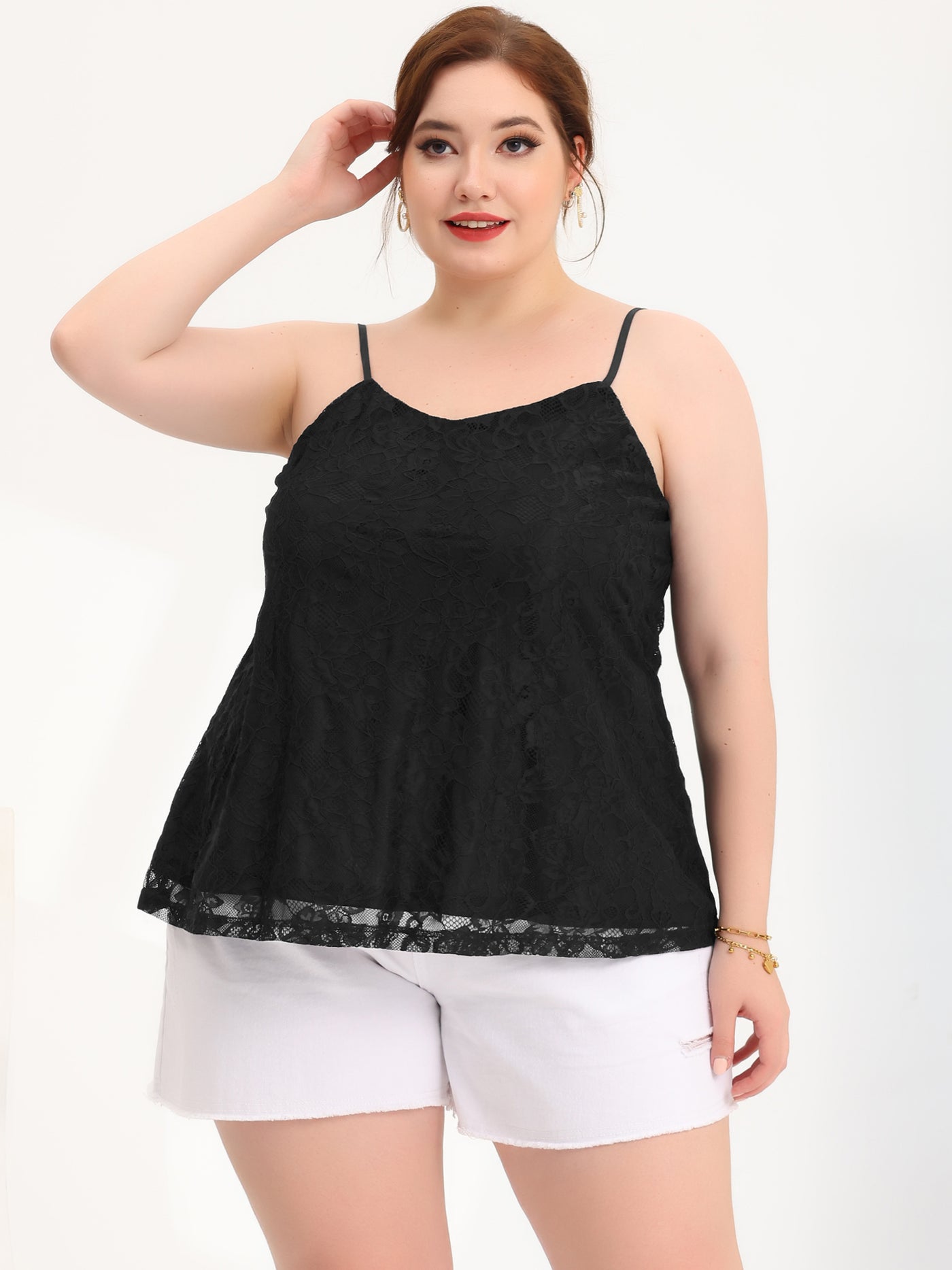 Bublédon Plus Size Cami Lace Adjustable Strap Elegant Camisole Tops