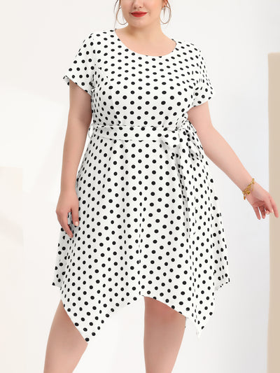 Polka Dot Round Neck Short Sleeve Plus Size Dress