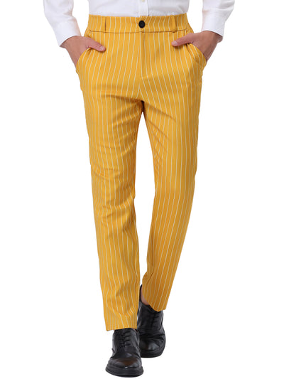 Men's Striped Dress Pants Straight Fit Color Block Office Work Suit Trousers