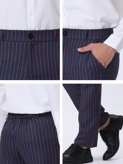 Men's Striped Dress Pants Straight Fit Color Block Office Work Suit Trousers