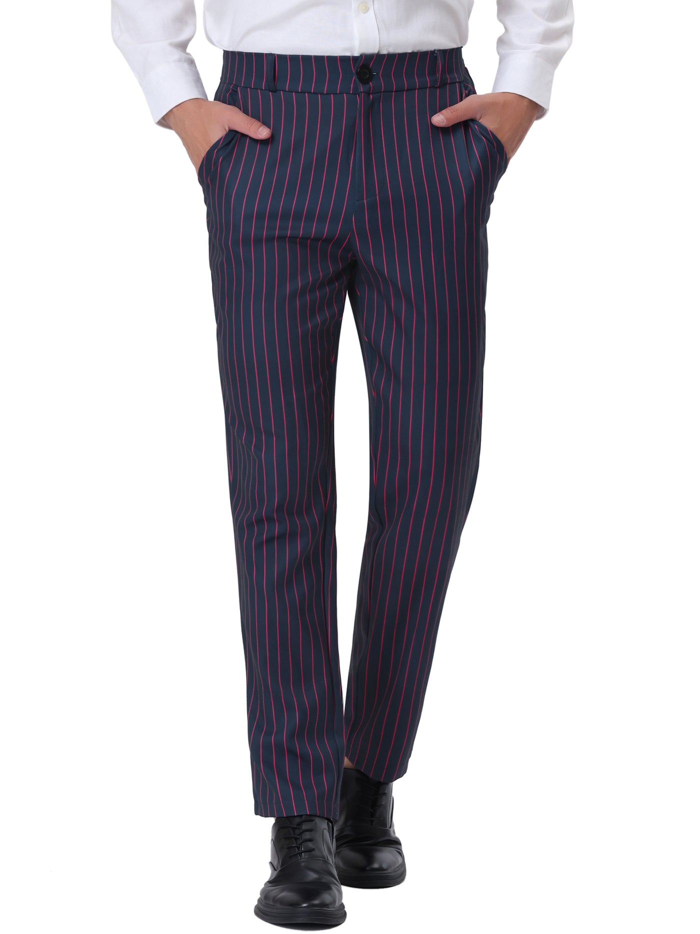 Bublédon Men's Striped Dress Pants Straight Fit Color Block Office Work Suit Trousers