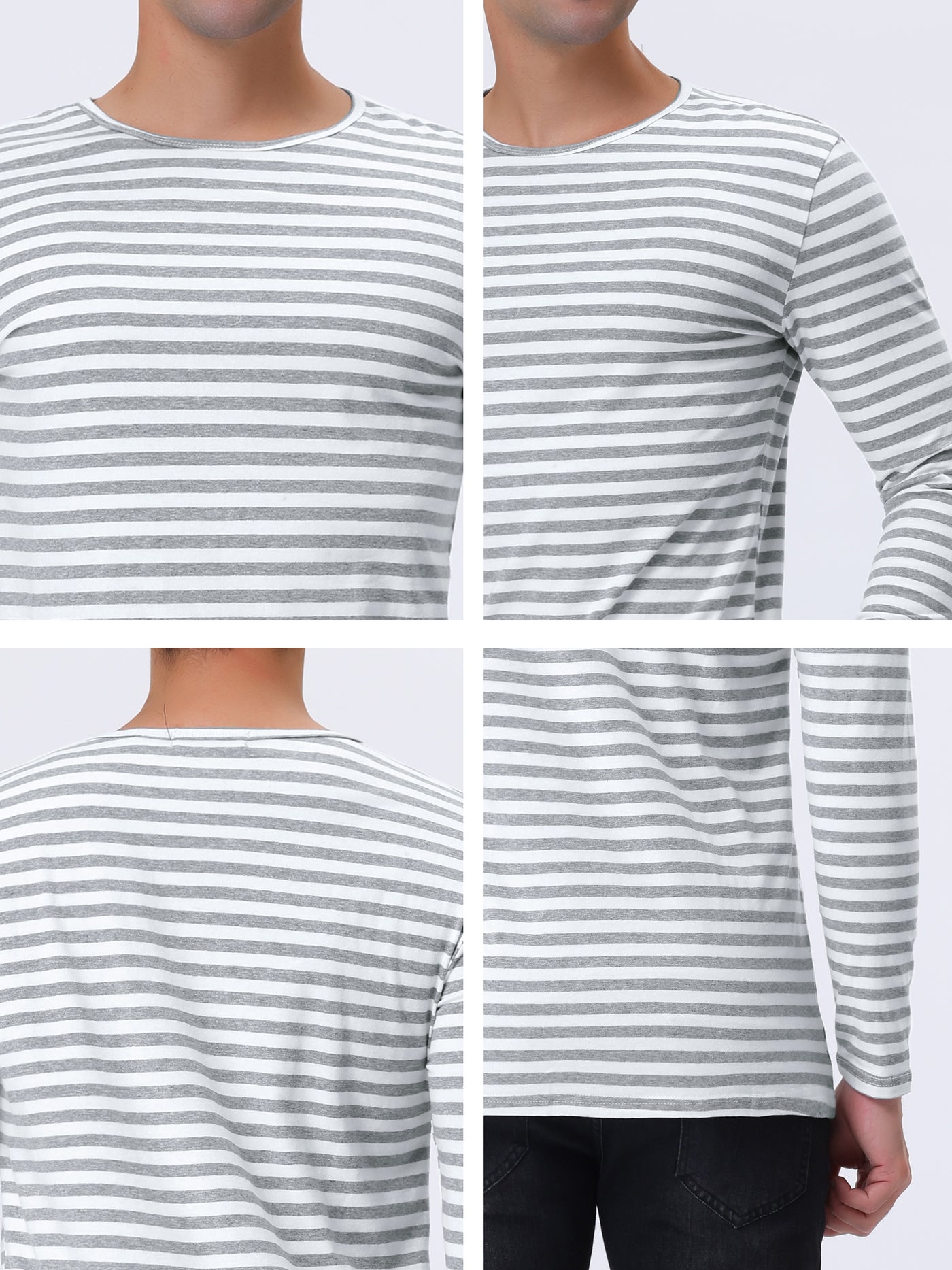 Bublédon Men's Striped Crew Neck Stripe Basic Long Sleeve Shirt