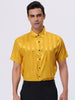 Striped Point Collar Button Down Short Sleeve Dress Satin Shirts
