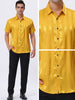 Striped Point Collar Button Down Short Sleeve Dress Satin Shirts