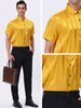 Striped Point Collar Button Down Short Sleeve Dress Satin Shirts