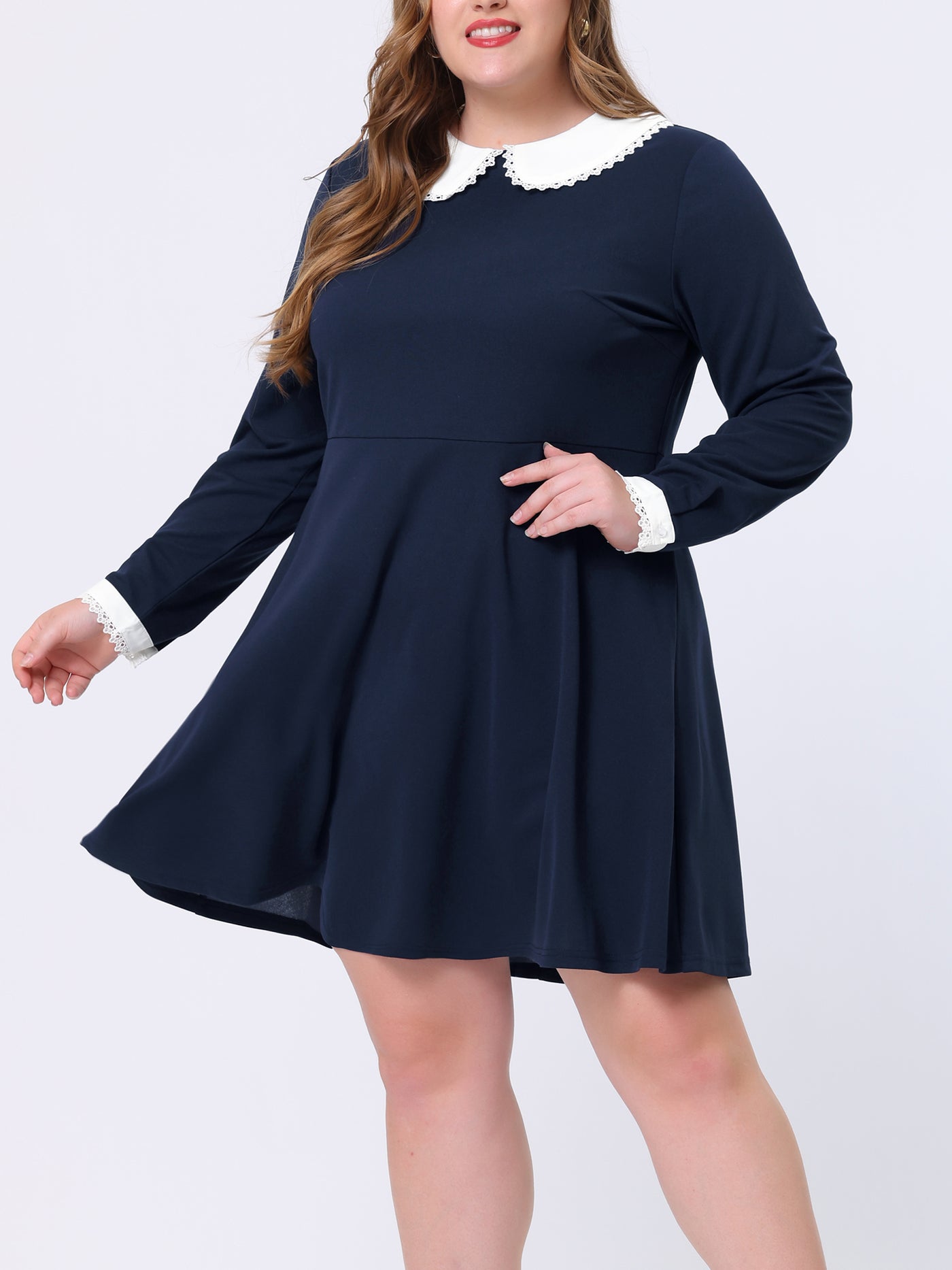 Bublédon A-line Knit Crew Neck Lantern Sleeve Plus Size Dress