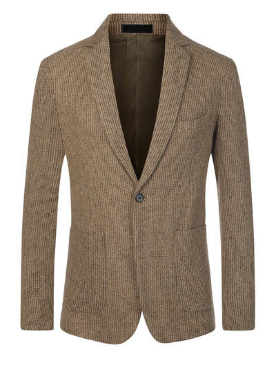 Men's Striped Notched Lapel One Button Herringbone Blazer