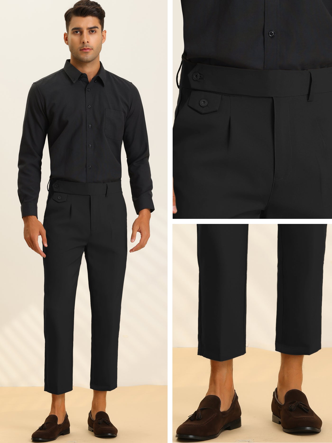 Bublédon Men's Pleated Front Solid Business Tapered Cropped Dress Pants