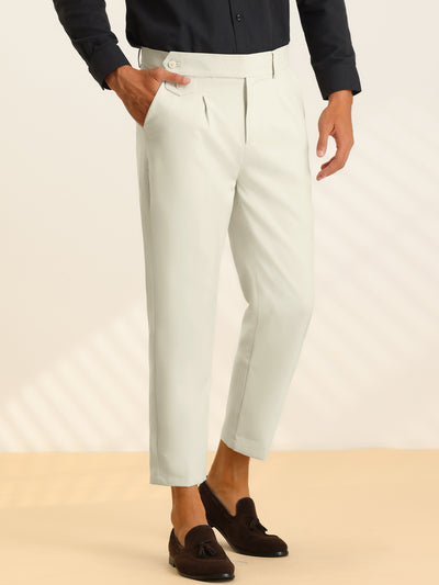 Men's Pleated Front Solid Business Tapered Cropped Dress Pants