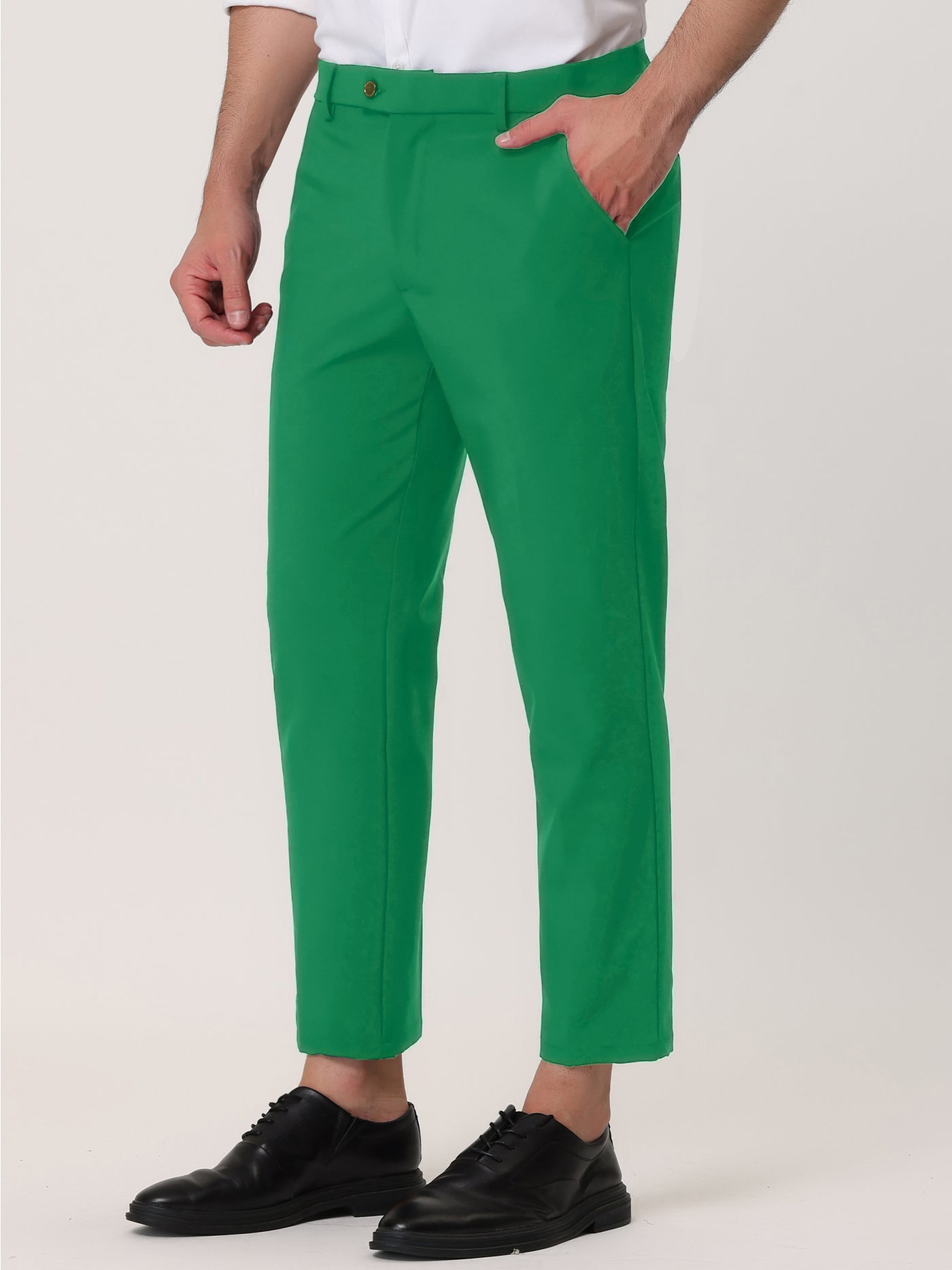 Bublédon Flat Front Solid Color Crop Ankle-Length Dress Pants