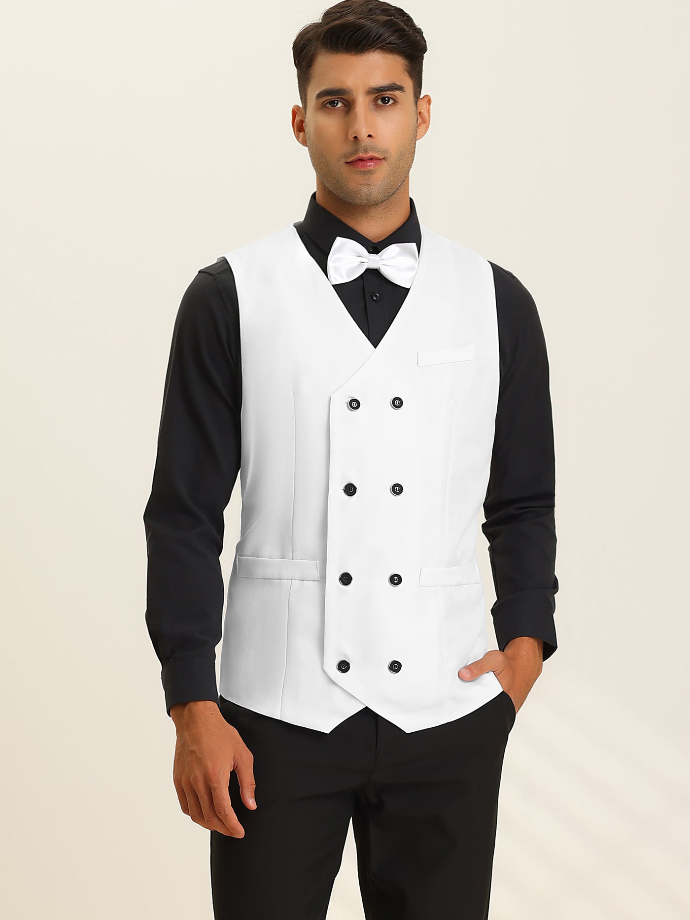 Bublédon Men's Suit Vest Double Breasted Slim Fit Formal Wedding Waistcoat