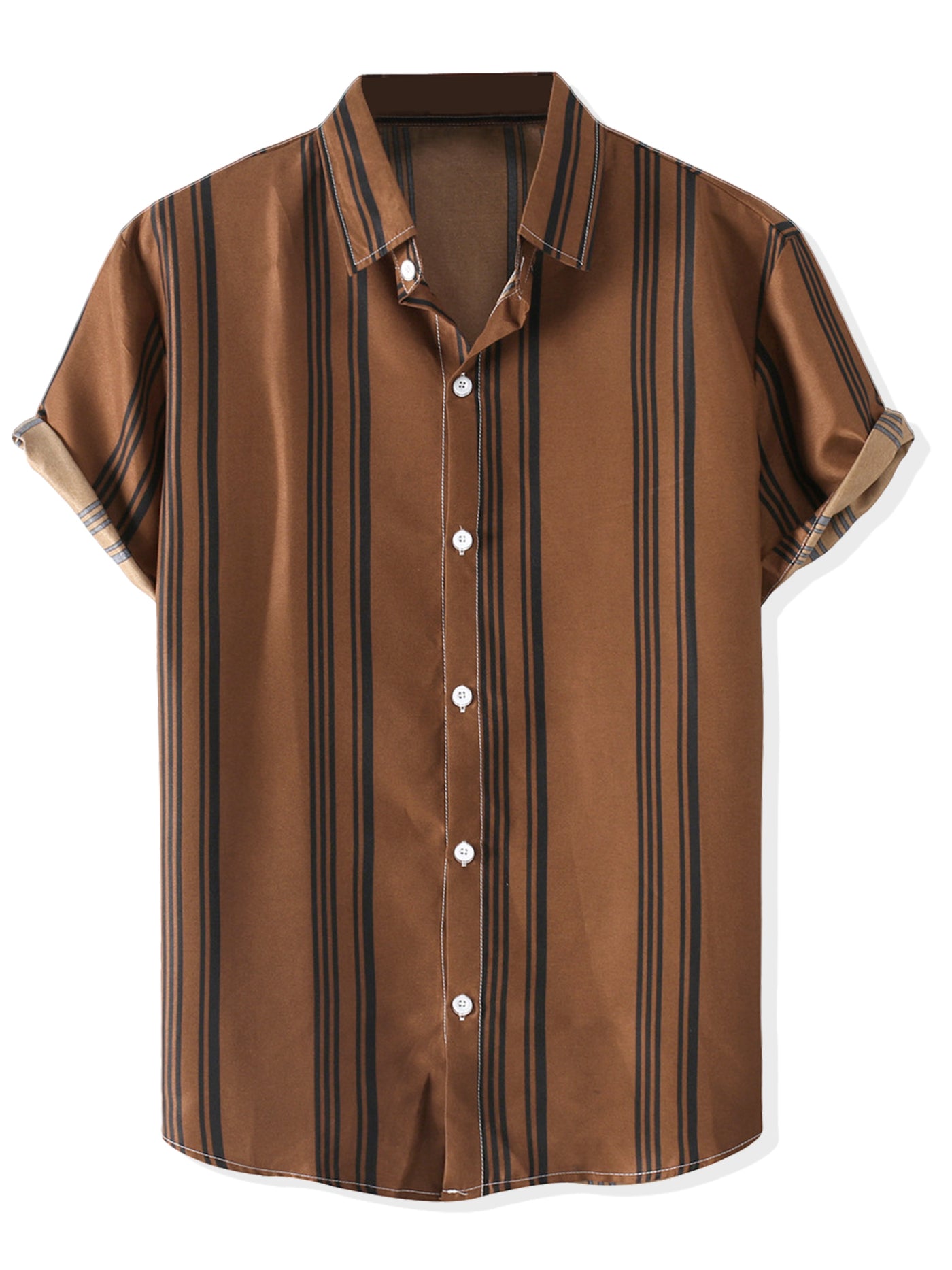 Bublédon Striped Shirt for Men's Point Collar Short Sleeve Button Down Hawaiian Shirts