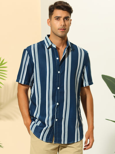 Striped Shirt for Men's Point Collar Short Sleeve Button Down Hawaiian Shirts