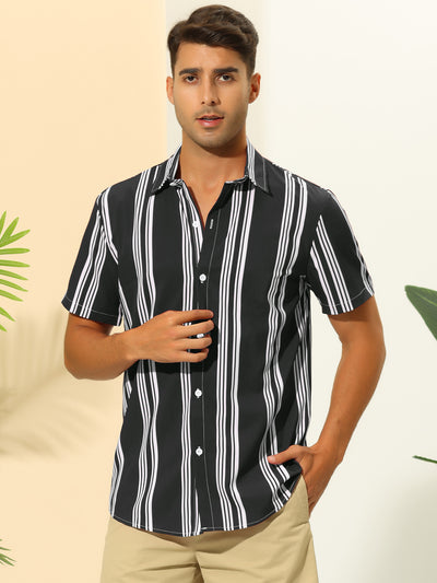 Striped Shirt for Men's Point Collar Short Sleeve Button Down Hawaiian Shirts