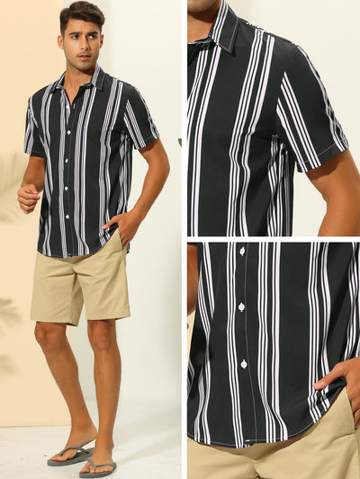 Striped Shirt for Men's Point Collar Short Sleeve Button Down Hawaiian Shirts