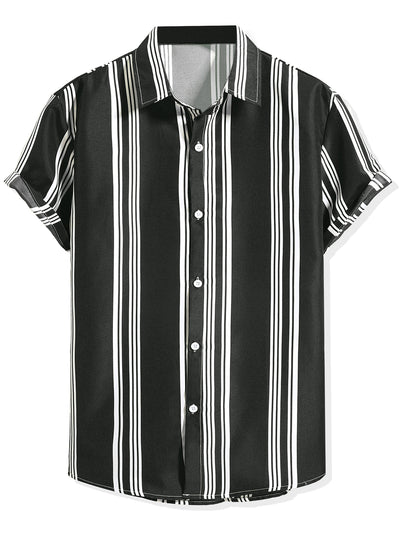 Striped Shirt for Men's Point Collar Short Sleeve Button Down Hawaiian Shirts