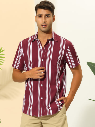 Striped Shirt for Men's Point Collar Short Sleeve Button Down Hawaiian Shirts