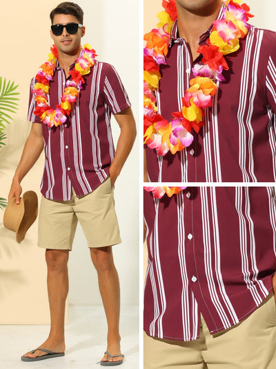 Striped Shirt for Men's Point Collar Short Sleeve Button Down Hawaiian Shirts