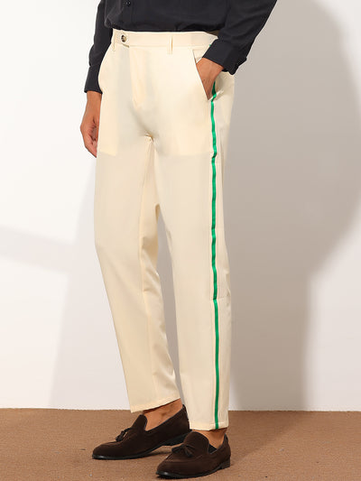 Men's Contrast Color Flat Front Panel Striped Dress Pants