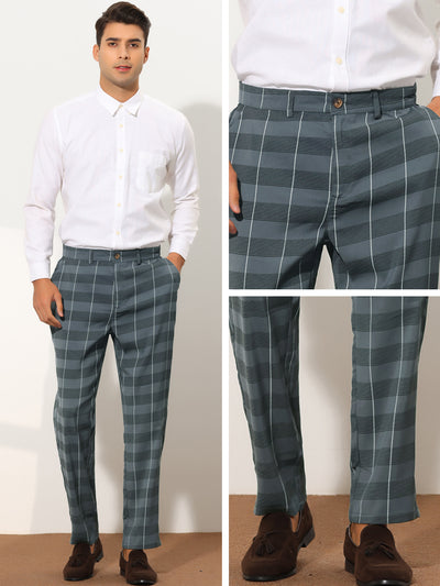 Men's Plaid Casual Slim Fit Lightweight Tapered Checked Pants