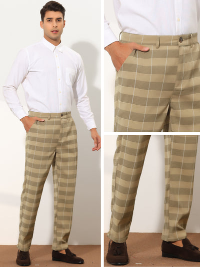 Men's Plaid Casual Slim Fit Lightweight Tapered Checked Pants