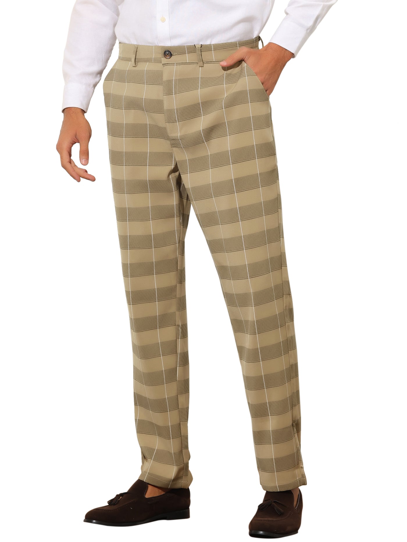 Bublédon Men's Plaid Casual Slim Fit Lightweight Tapered Checked Pants