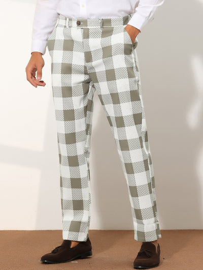 Men's Plaid Regular Fit Contrast Color Casual Business Checked Pants