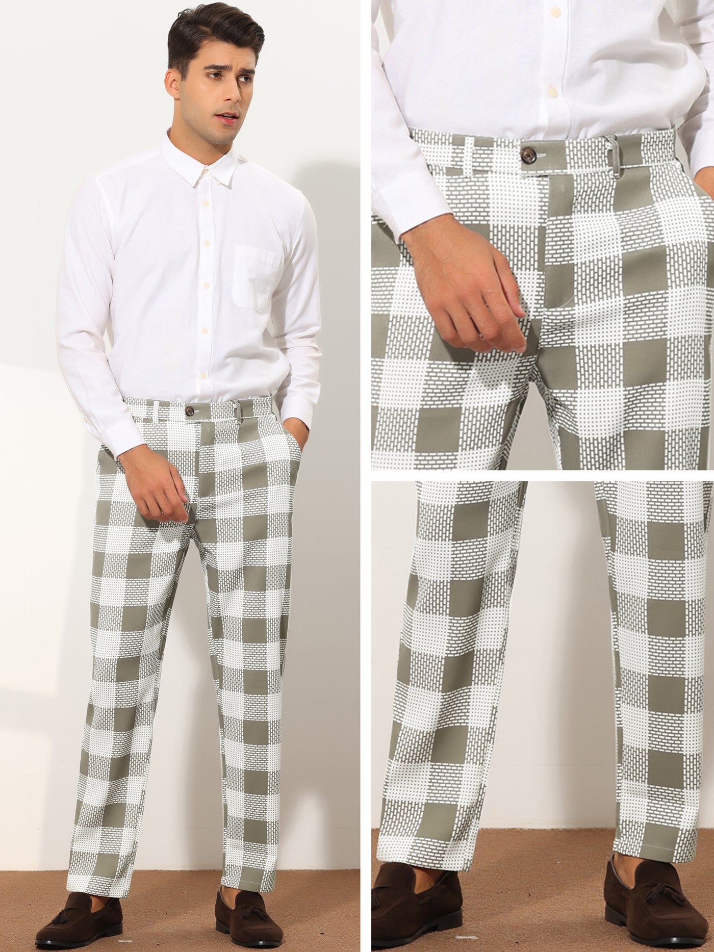 Bublédon Men's Plaid Regular Fit Contrast Color Casual Business Checked Pants