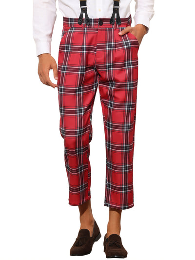 Men's Business Slim Fit Checked Dress Pants with Suspender