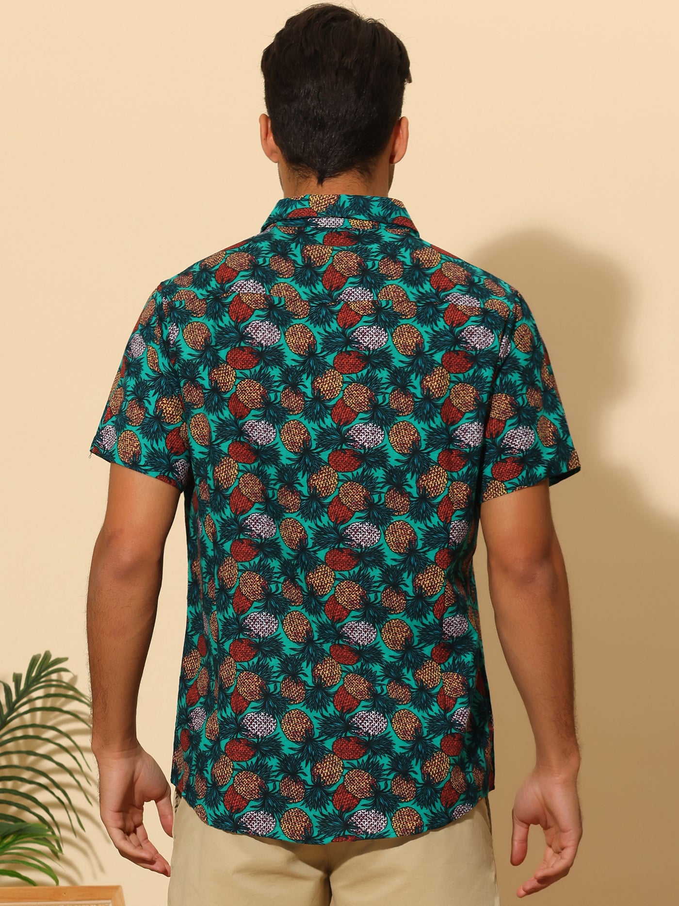 Bublédon Pineapple Print Shirt for Men's Hawaiian Short Sleeve Tropical Fruit Printed Shirts