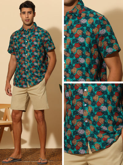 Pineapple Print Shirt for Men's Hawaiian Short Sleeve Tropical Fruit Printed Shirts