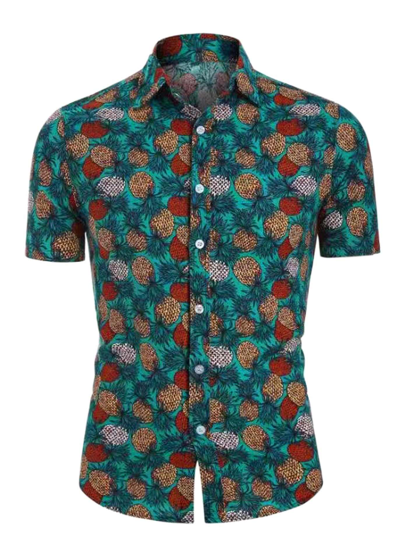 Bublédon Pineapple Print Shirt for Men's Hawaiian Short Sleeve Tropical Fruit Printed Shirts