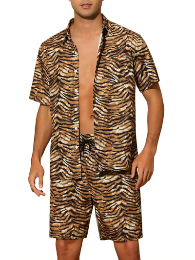 Animal Printed Shirts for Men's Short Sleeves Hawaiian Set 2 Pieces Summer Outfit