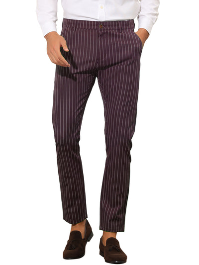 Men's Stripes Slim Fit Business Flat Front Chino Dress Pants