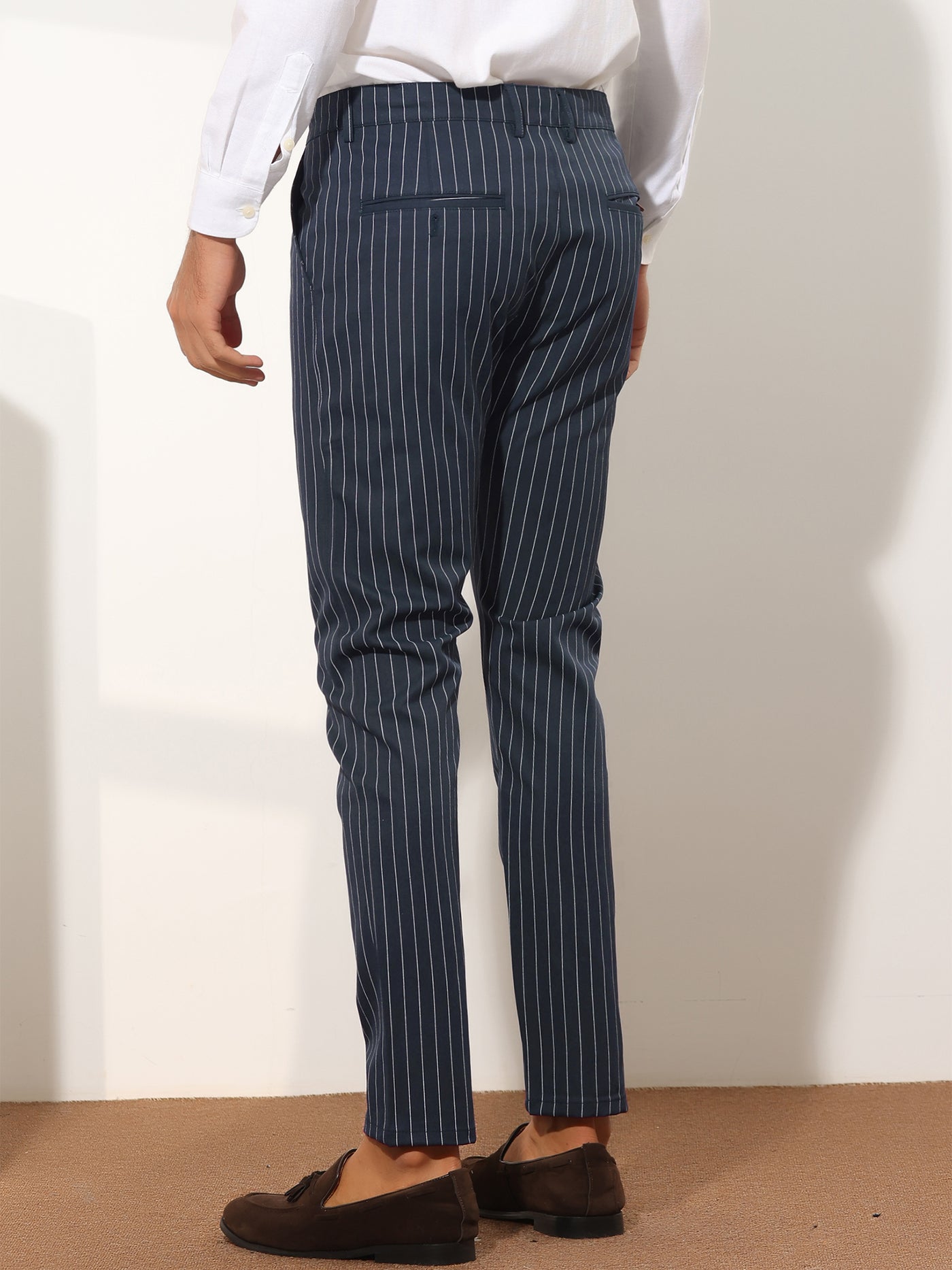 Bublédon Men's Stripes Slim Fit Business Flat Front Chino Dress Pants