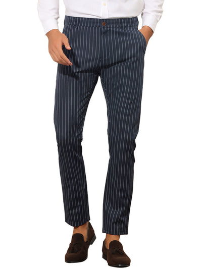 Men's Stripes Slim Fit Business Flat Front Chino Dress Pants