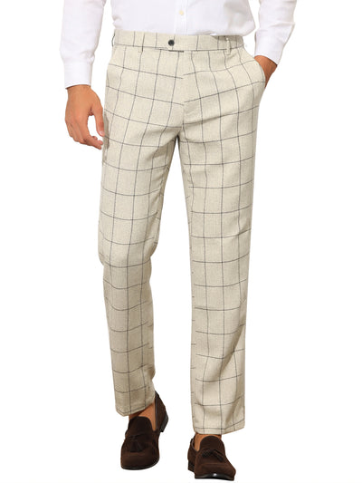 Men's Formal Plaid Slim Fit Business Office Checked Suit Dress Pants