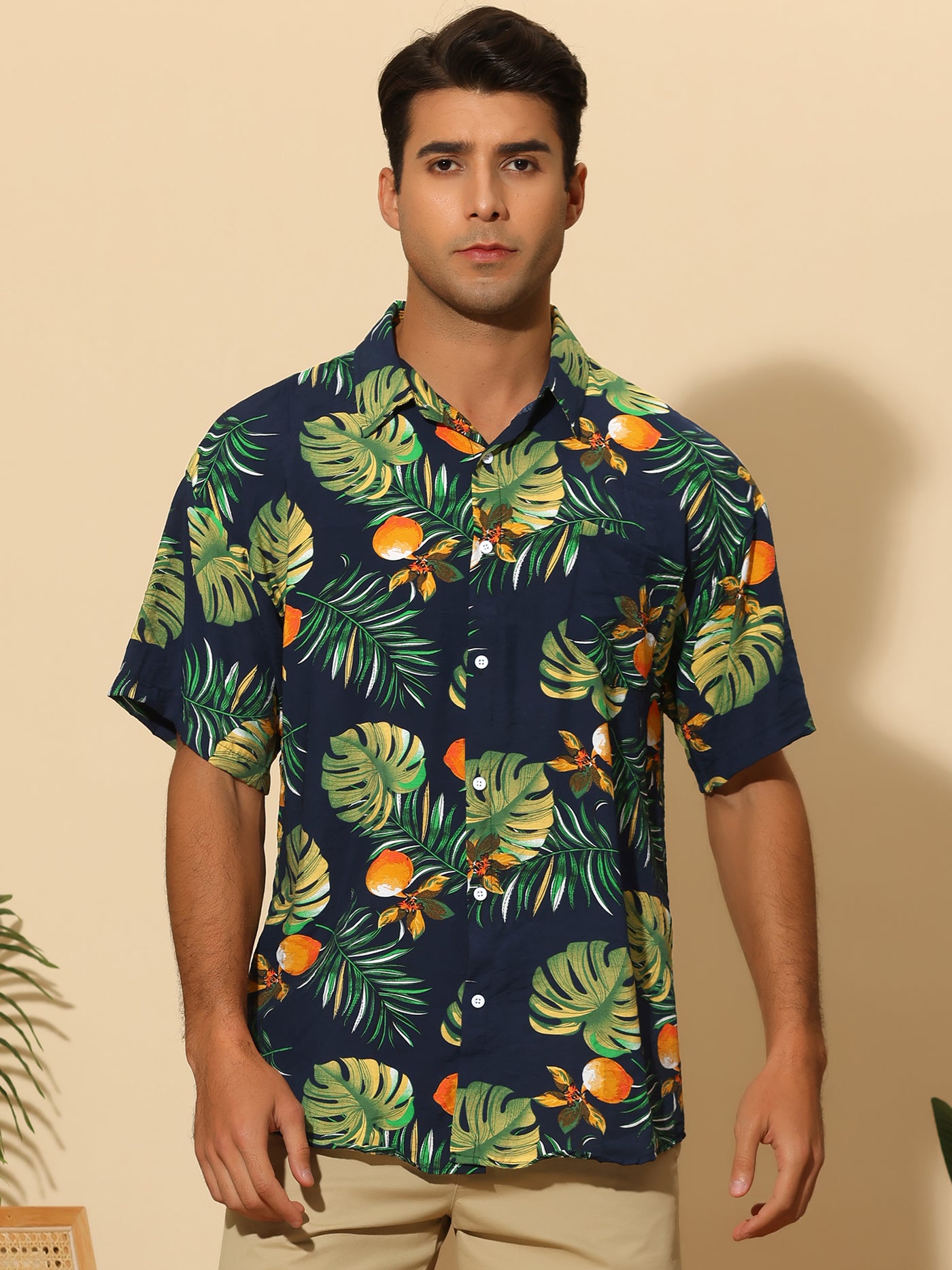 Bublédon Hawaiian Flower Shirt for Men's Short Sleeves Button Down Summer Beach Floral Shirts